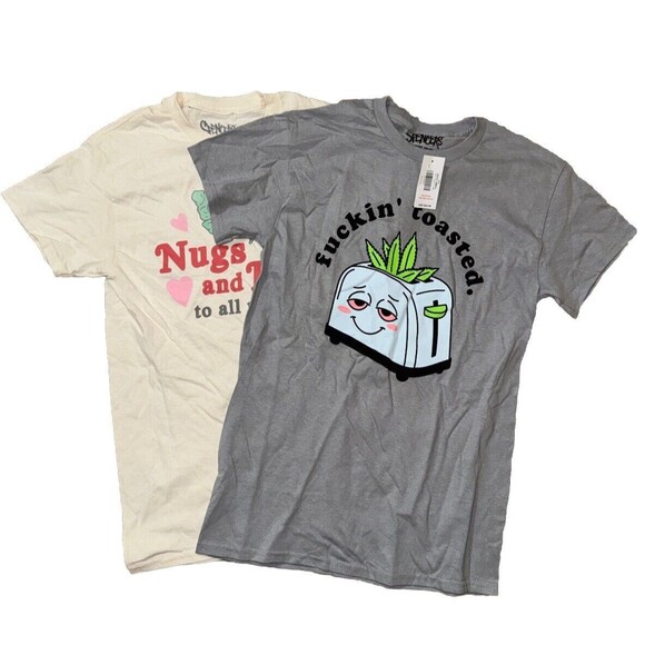 Spencer's Tops - NWT Spencer's‎ T-Shirt Adult Size S Qty 2 t-Shirts Graphic Toasted, Nugs, Kisses
